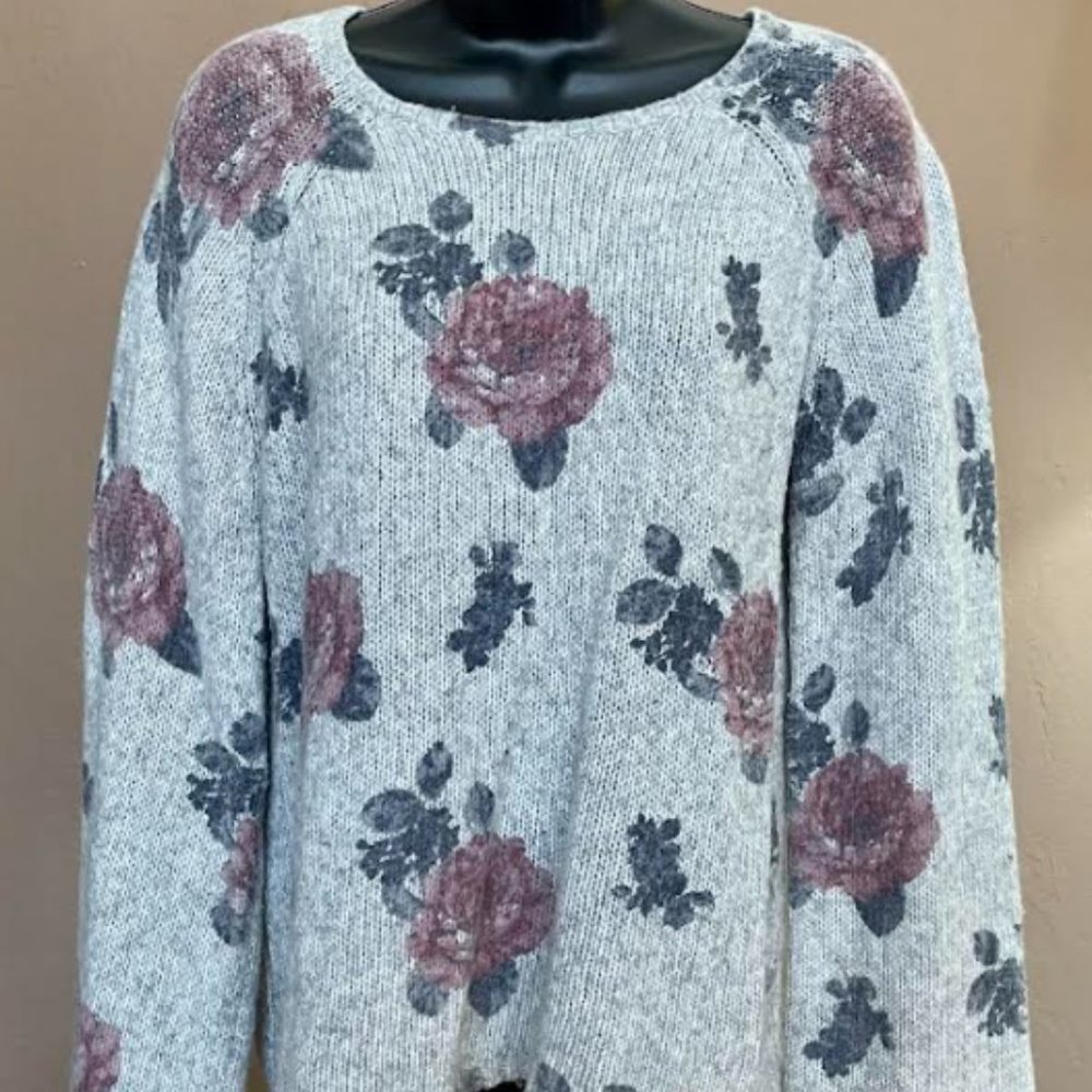Lucky Brand Gray and Floral Sweater